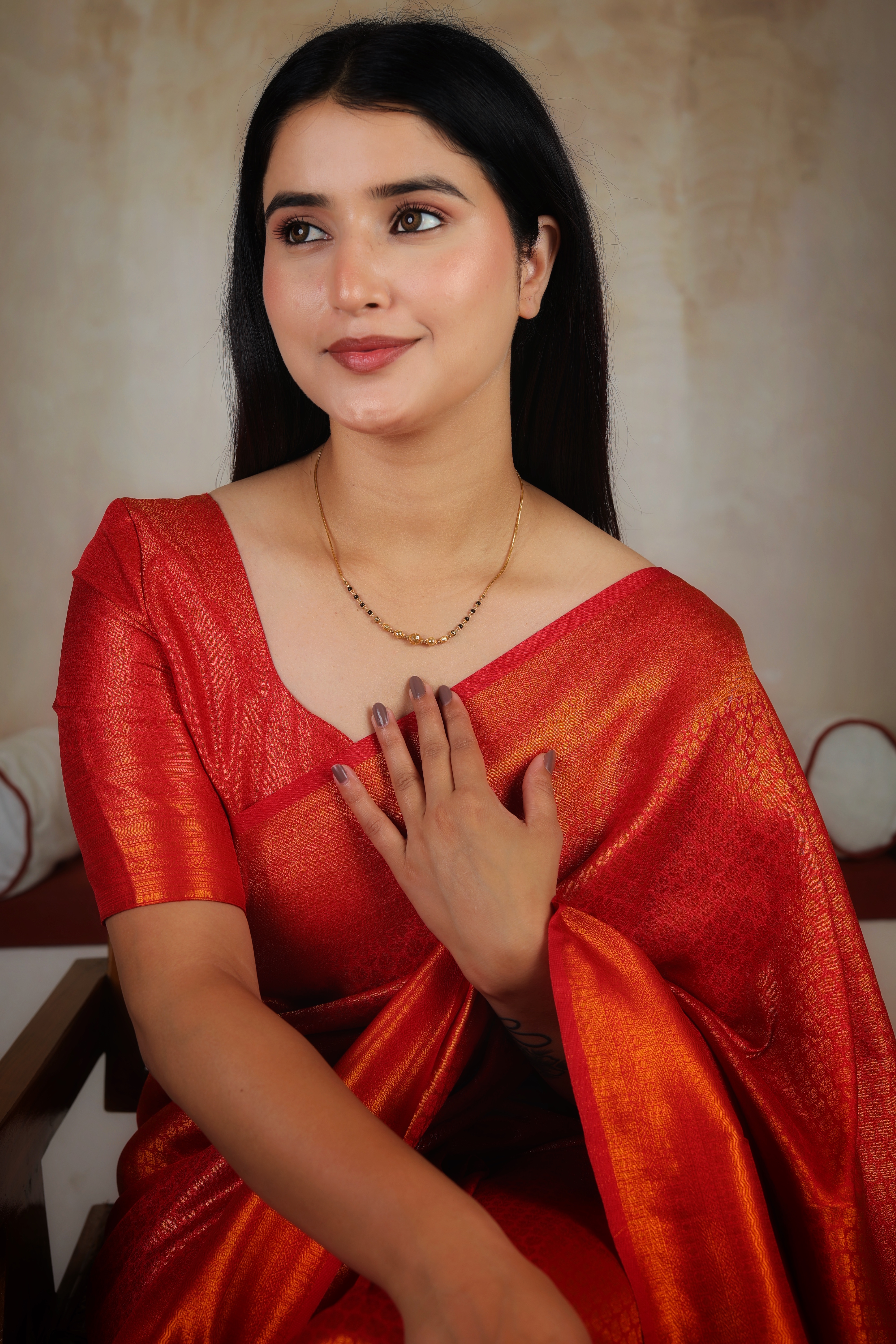 Modern 22K Gold Short Mangalsutra with Centered Filigree Orbs and Sleek Link Chain