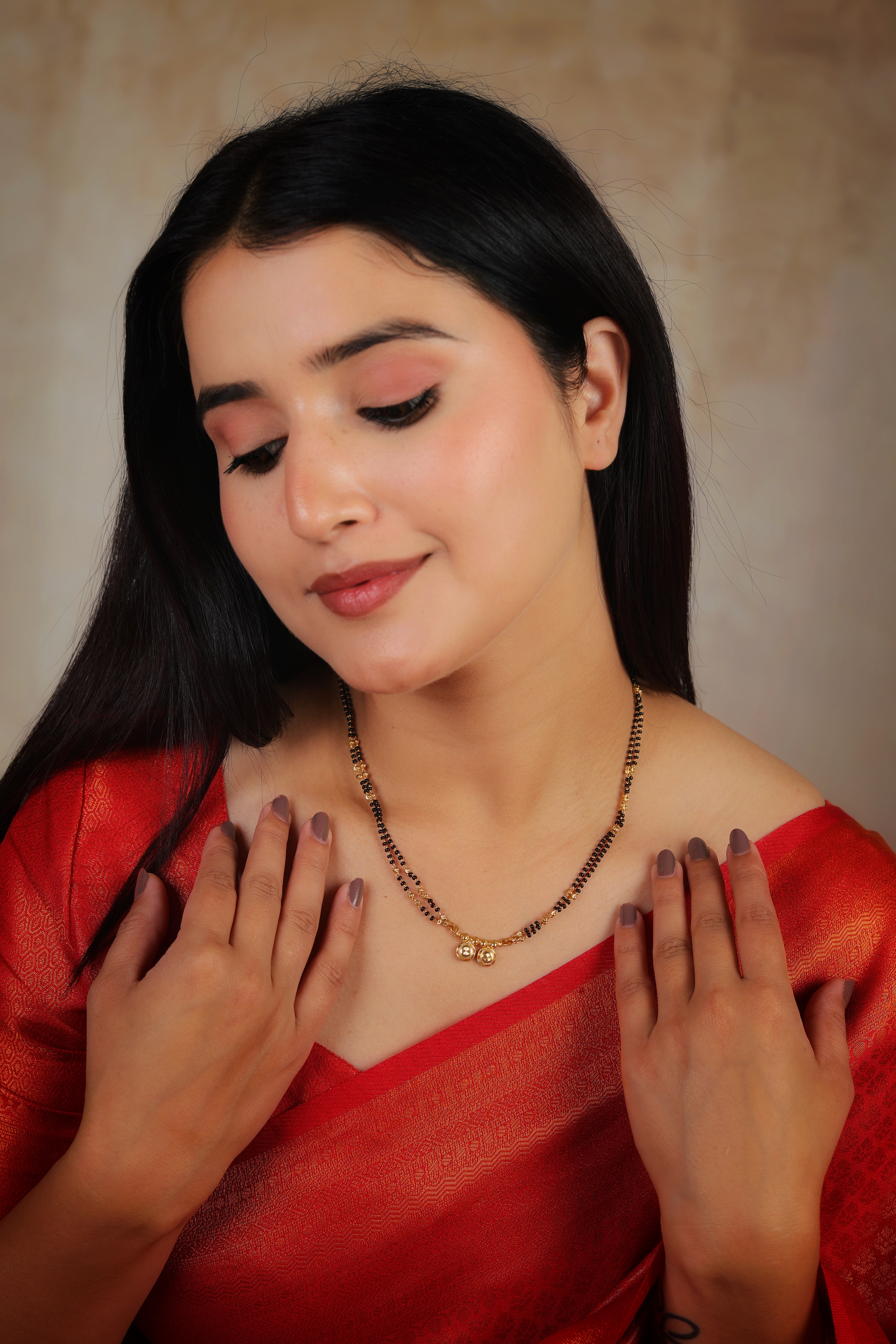 Elegant 22K Gold Short Mangalsutra with Dual-Layered Chain and Twin Filigree Spheres