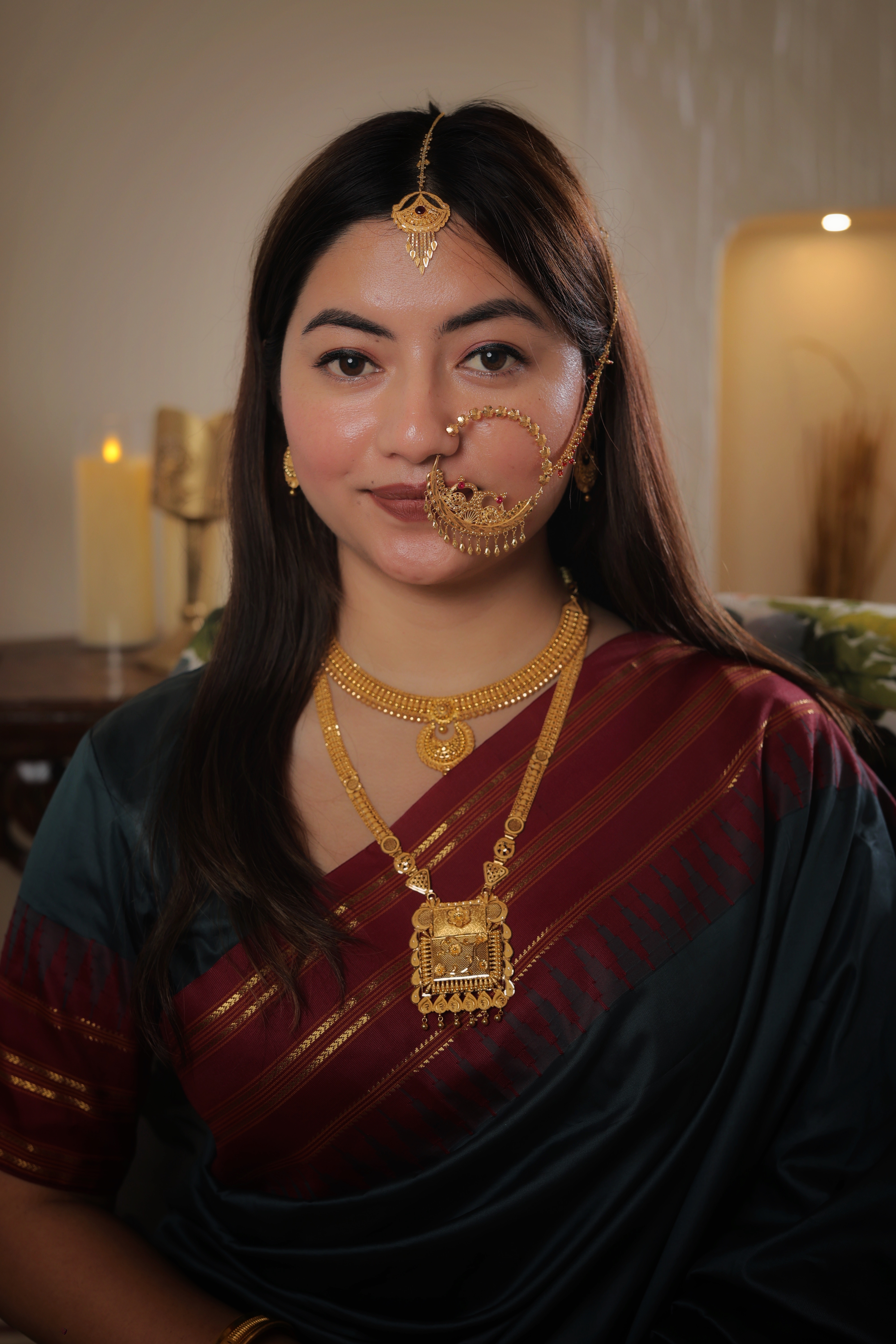 Ornate 22K Gold Rani Haar with Statement Square Filigree Pendant and Architectural Link Chain