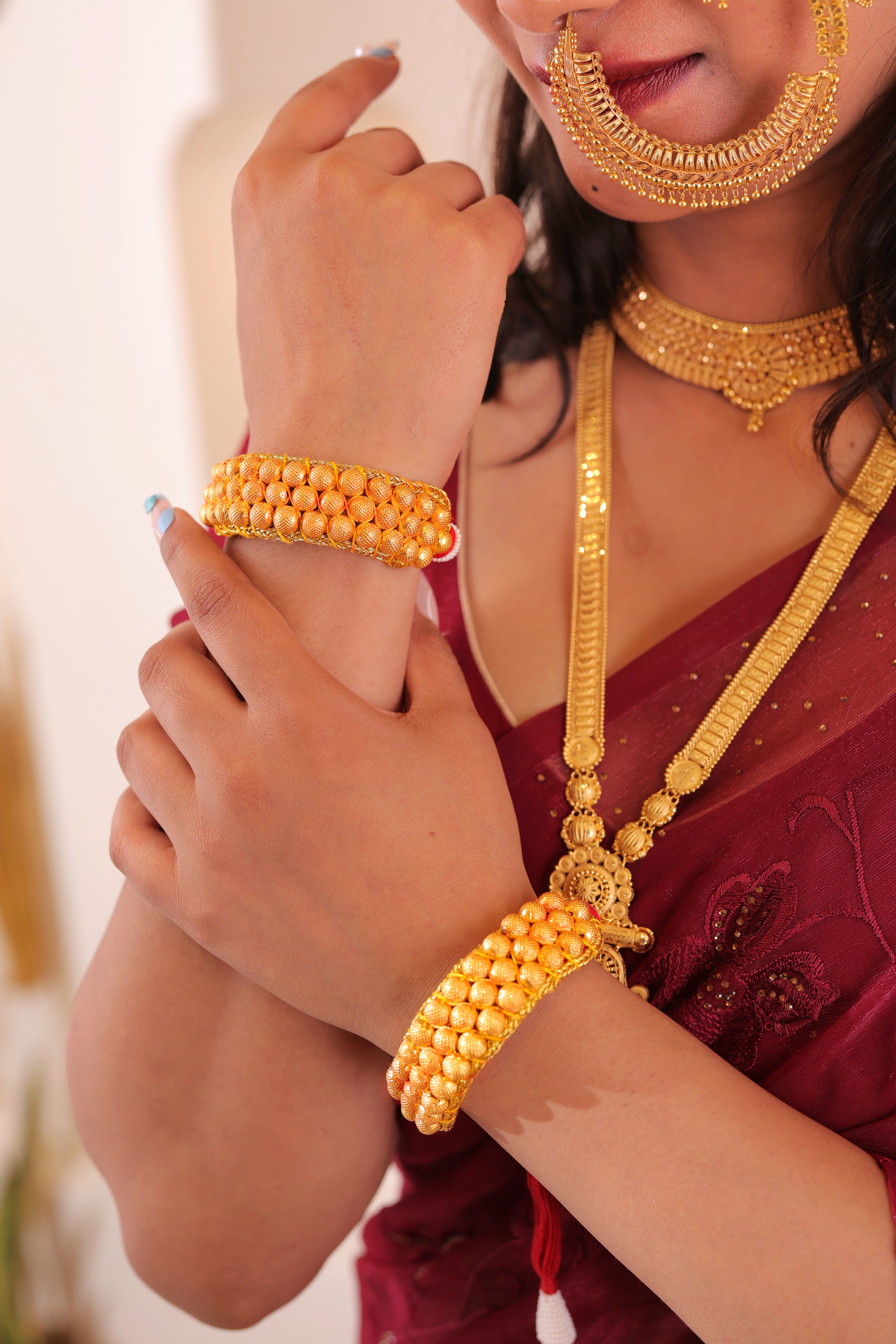 Traditional Gold Beaded Ponchi – Maharashtrian Bridal Ponchi Bangles