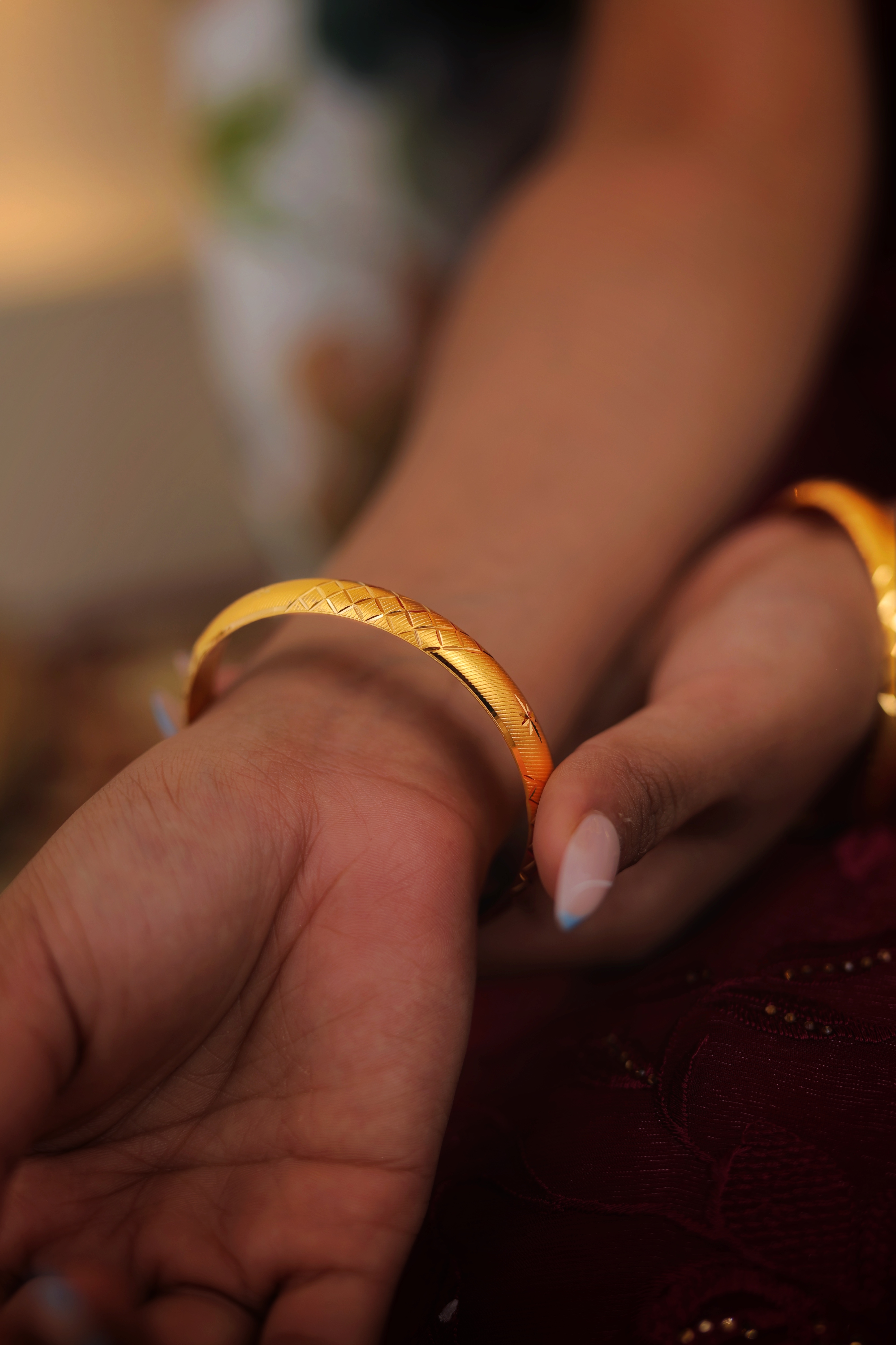 22K Gold Bangles with Classic Textured Finish